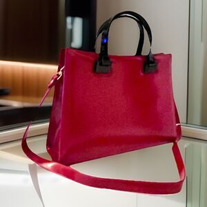 Boutique Edgy Blackout Style PVC Convertible Tote Bag Red